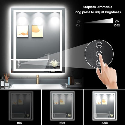30X36 LED Bathroom Mirror with Lights, Anti-Fog, Backlit + Front Lit, Lighted Bathroom Vanity Mirror for Wall, Memory Function, Dimmable, Tempered Glass, Shatter-Proof