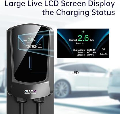 QIAO Level 2 EV Charger, Up to 40A Electric Car Charger, Wi-Fi Bluetooth APP Enabled EVSE, 4.3in Display, 25ft Cable, NEMA 14-50 Plug Charge Station Compatible with All SAE J1772 EV Models Black