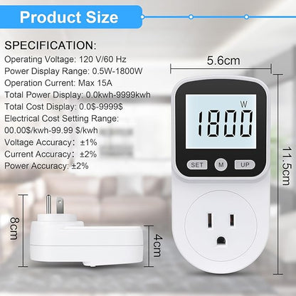 2 Pack Watt Meter Power Meter Plug Home Energy Monitor Electricity Usage Monitor, Electrical Usage Monitor, Energy Voltage Amps Meter Tester with Backlight, Overload Protection, 8 Display Modes