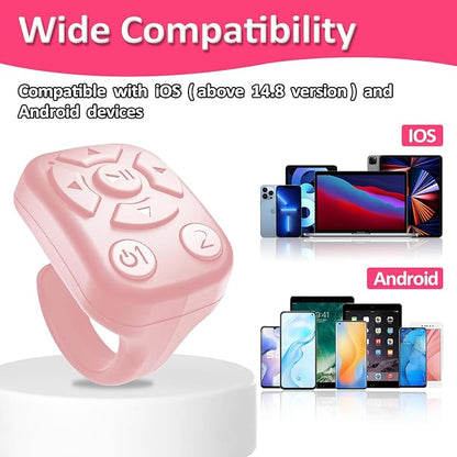 TikTok Scrolling Ring - Bluetooth Remote for TikTok Clips & Tunes, iPhone-Compatible Fingertip Wireless Bluetooth Controller, Ideal for iPad, iOS & Android, with Lively Camera Shutter-(Pink)