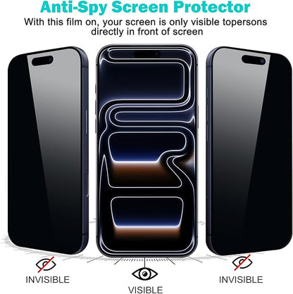 PEHAEL 3+3Pack for iPhone 17 Pro Max Privacy Screen Protector with Camera Lens Protector Full Coverage Anti-Spy Tempered Glass Film 9H Hardness Easy Installation Bubble Free [6.9 inch]
