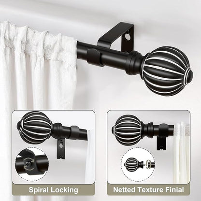 Black Curtain Rods for Windows 66 to 120 Inch, 1'' Adjustable Heavy Duty Curtain Rod，Vintage Decorative Drapery Rods with Pumpkin Finials for Bedroom Living Room