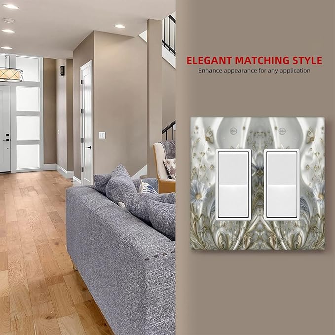 Artistic Flowers Floral Plant 2 Gang Double Rocker Decorative Light Switch Covers Electrical Faceplate Switch Plates for Bathroom Kitchen Home