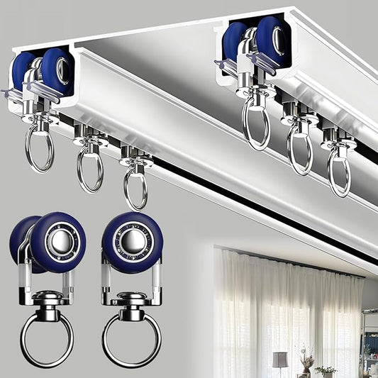 Double Curtain Track Ceiling Mounted, Heavy Duty Aluminum Sliding Rails for Curtains, Silent Double Curtain Track System for Drapes Room Dividers Living Room Bedroom (White,1.9m(6.2ft))