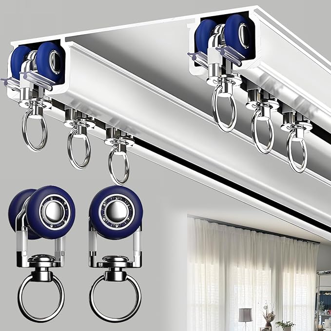 Double Curtain Track Ceiling Mounted, Heavy Duty Aluminum Sliding Rails for Curtains, Silent Double Curtain Track System for Drapes Room Dividers Living Room Bedroom (White,4.8m(15.7ft))