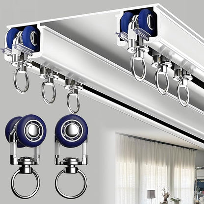 Double Curtain Track Ceiling Mounted, Heavy Duty Aluminum Sliding Rails for Curtains, Silent Double Curtain Track System for Drapes Room Dividers Living Room Bedroom (White,1.2m(3.9ft))