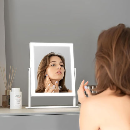 VANITII Vanity Mirror with Lights LED Lighted Makeup Mirror with Magnification 9”x12” Hollywood Mirror 3 Color Lighting 360 Rotation Smart Touch Control for Desktop Dormitory Bedroom