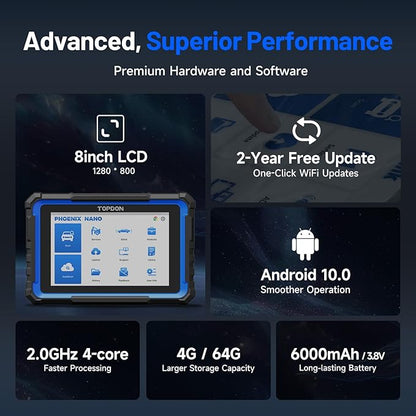 TOPDON Scanner Diagnostic Tool, Phoenix Nano Bidirectional Scan Tool with ECU C0ding, 32+ Services, Support FCA AutoAuth, CAN FD & DoIP, V.A.G Guided, Automotive All Systems Diagnosis for Car