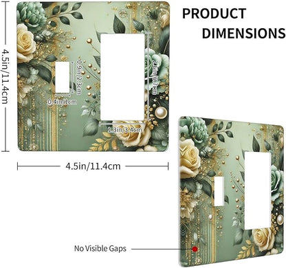 Decorative Outlet Covers Rustic Green Floral Leaves Teal Flowers Gold Stripe 2 Gang 1 Gang Wall Plate Cover Single Toggle Rocker Combo Light Switch Cover Plate Face Plate