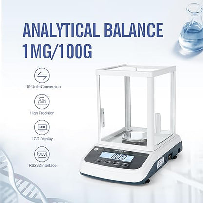 Lab Scale 0.001g×100g Accuracy Digital Lab Analytical Balance Jewelry Scale with Windshield,RS232 Interface Laboratory Analytical Balance (0.001g*100g)
