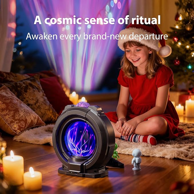 Galactic Portal Galaxy Projector Lamp with Plasma Ball – Aurora Projector Night Light with Smart Speaker, Astronaut & Alien Room Decor for Kids & Teens