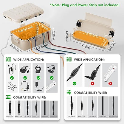 RESTMO 5-Piece Outdoor Waterproof Electrical Box Set – 12.5" x 8.5" x 5" Large & 7.1" x 2.3" x 2.3" Small, Weatherproof Boxes for Power Strip, Outlet, Plug, Socket, Timer, Holiday Light, Almond