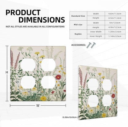 Rustic Wildflower Green Plants Daisy Floral Outlet Covers 2 Gang Double Duplex Decorative Light Switch Covers Electrical Wallplates Socket Faceplate For Farmhouse Bed Room Decor