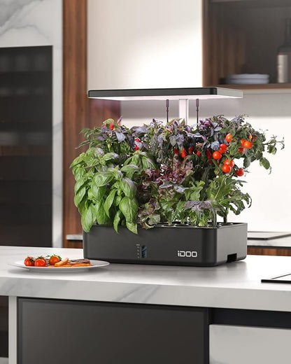 iDOO Hydroponics Growing System Kit 12Pods, Christmas Gifts for Women Mom, Herb Garden Indoor with LED Grow Light for Home, Built-in Fan, Auto-Timer, Adjustable Height Up to 11.3", 12Pods WiFi-Black