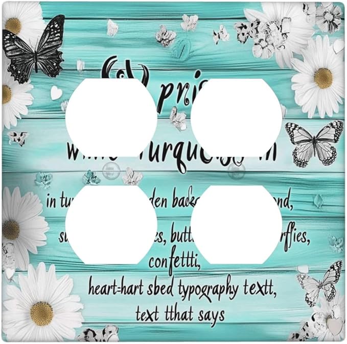 Teal Butterfly Daisy Rustic Wooden Signs Outlet Covers 2 Gang Double Duplex Decorative Light Switch Covers Electrical Wallplates Socket Faceplate For Farmhouse Cabin Decor