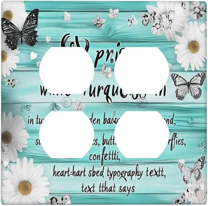 Teal Butterfly Daisy Rustic Wooden Signs Outlet Covers 2 Gang Double Duplex Decorative Light Switch Covers Electrical Wallplates Socket Faceplate For Farmhouse Cabin Decor