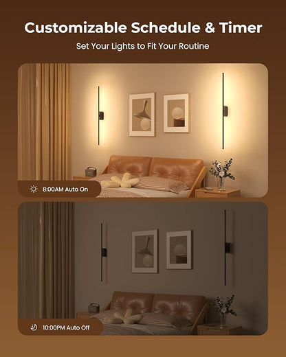 40 Inch Battery Operated Wall Sconces Set of 2, 12000mAh Rechargeable Smart Wall Lights with APP Control & Remote, Color Changing, Music Sync, Scene Modes, Wireless Wall Lamps for Living Room, Bedroom