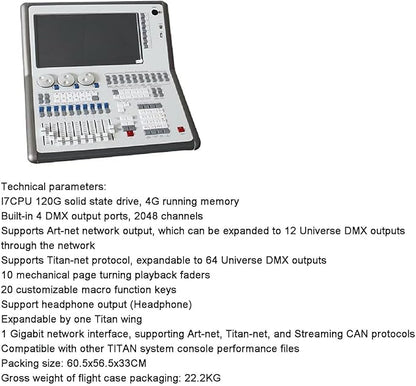 14.1" Professional DMX512 Lighting Controller, 2048 Channels, 4 DMX Outputs, Supports Art-net & Titan-net, Perfect for Light Shows & Events