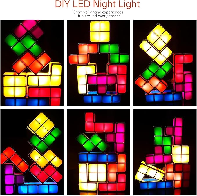 Night Light New Upgrades DIY Stackable LED 3D Puzzles Night Lamp Lights 7 Colors Night Lights Interlocking Induction Nightlights Novelty Tangram Lights Birthday Gifts for Teen