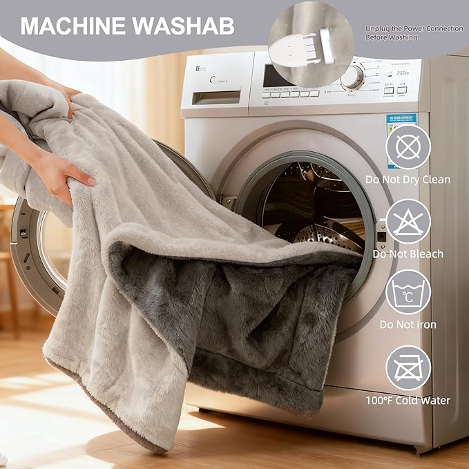 Heated Blanket Electric Blanket King 90"x100" Dual Control Flannel Heating Blanket with 12 Heat Levels 12H Timer Auto Shut-Off Overheat Protection Soft & Cozy Machine Washable (King Size (90"x100"))