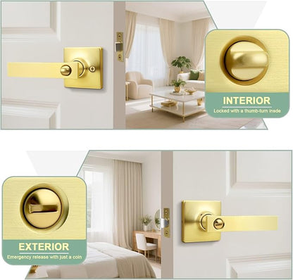 GOBEKOR 2 Pack Gold Door Handles Interior,Heavy Duty Privacy Door Levers with Lock,Sleek Round Interior Door Handles for Bedroom and Bathroom with No Key