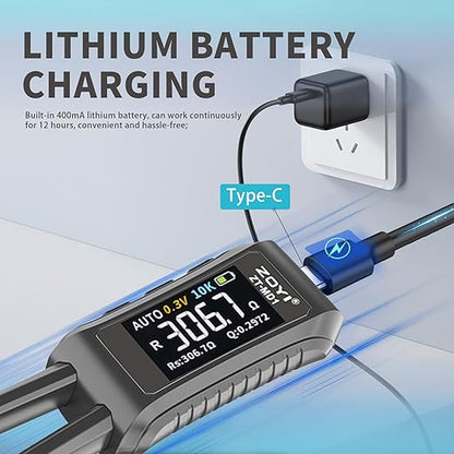 LCR Meter Zoyi MD1 Bridge SMD Test Clip with OLED Display, Auto Identification, 10mΩ-10MΩ Resistance, 1pF-20mF Capacitance, 1uH-60H Inductance, Lithium Battery Powered, Portable for Electronic Repairs