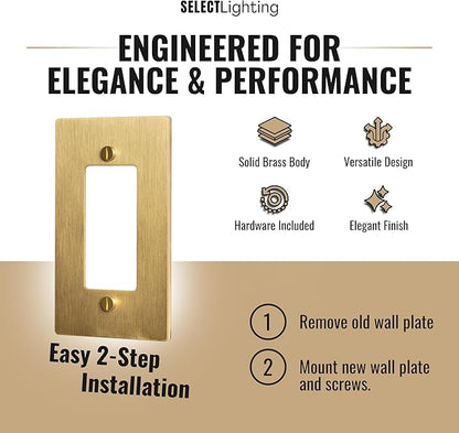 1-Gang Satin Brass Wall Plate, Electrical Receptacle Wall Outlet Faceplate, GFI/Rocker Decorator Light Switch Cover