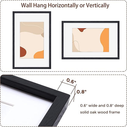 11x17 Black Picture Frames, 11 x 17 Picture Frame Set of 3, High-End Oak Wood Frame 11 by 17, 11x17 Wooden Frame with Tempered Glass, Matted to 8x12, Black Wood 11 x 17 Poster Frame for Wall