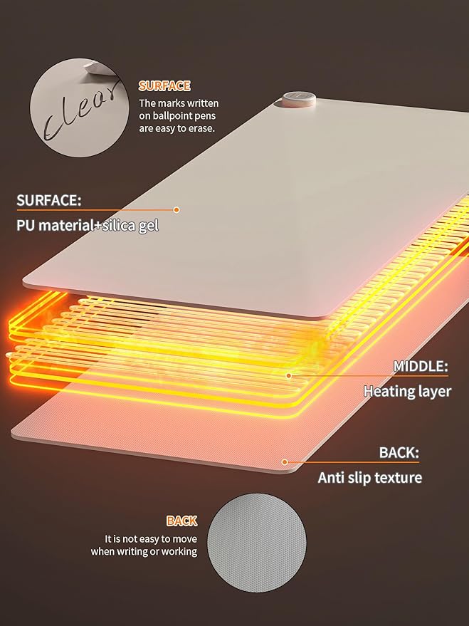 Heated Mouse Pad Hand Warmers, Electric Warm Office Desk Mat, 31.5" x 13", 3 Control Levels Temperature 3 Hours Auto Shut-Off, Suitable for Home/Offices Computer Keyboard Pads (Light Gray)