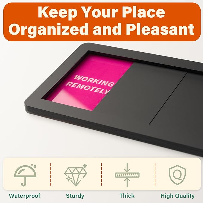 Office Door Signs 6 Options Do Not Disturb, Please Knock, In A Meeting, Out Of Office, Working Remotely Back Soon Privacy Door Slider Sign For Meeting & Conference Room Black