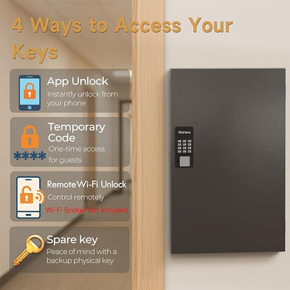 96 Key Lock Box Wall Mount, Smart Key Cabinet One Time Password/APP Bluetooth/Fixed Code/Wi-Fi Remote/Key Unlock, Security Storage Key Holder Box, Key Management for Valets, Realtors, Office, Hotel