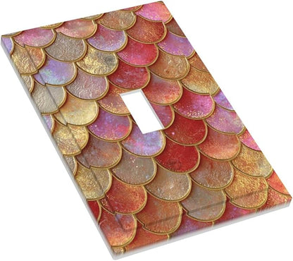 Mermaid Glitter Scale Rainbow Gold Fish Scales Decorative Light Switch Cover 1 Gang Single Toggle Device Electrical Faceplate Switchplates Decorator Outlet Wall Plate for Bed Room Home Decor