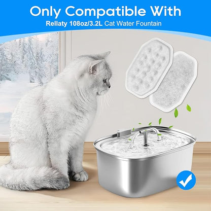 Cat Fountain Filter Replacement, Cat Water Fountain Filters Compatible with Rellaty & Fit for Neareal 3.2L/108oz Fountains, 10PCS Replacement Filters with 10PCS Sponge 10+10 Pack