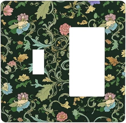 Decorative Outlet Covers Vintage Green Leaf Plant Rustic Pink Flower 2 Gang 1 Gang Wall Plate Cover Single Toggle Rocker Combo Light Switch Cover Plate Face Plate