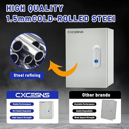 Outdoor Electrical Box 12 x 8 x 6''D NEMA 4X Enclosure Steel Box, Waterproof & Dustproof Outdoor/Indoor Lockable Electrical Junction Box, with Mounting Plate