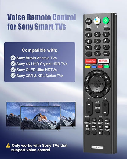 Universal Voice Replacement Remote Control for Sony Bravia TVs, Compatible with All Sony 4K UHD LED LCD HD Smart TVs, 2-Year Warranty