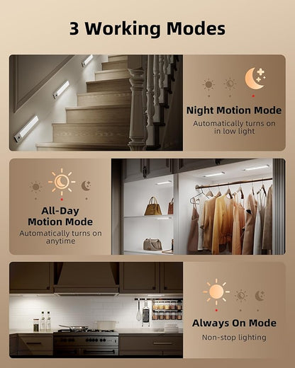 EZVALO 3 Pack Under Cabinet Lighting, 3200mAh Rechargeable Motion Sensor Light, 12inch Magnetic Closet Lights with Dimmable & 3 Color Temps, Wireless Motion Activated Lights with Remote for Kitchen