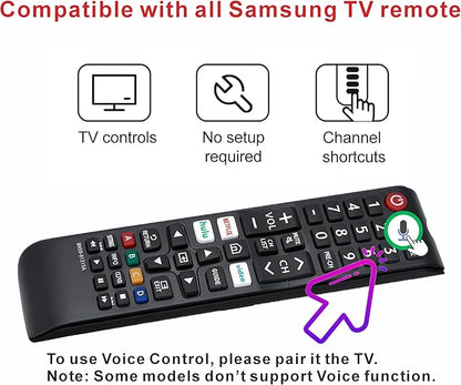 Replacement Remote for Samsung TV, Voice Control, Compatible with 2026-2016 Smart TV, LED, QLED, Crystal UHD & The Frame Series, 2-Year Warranty