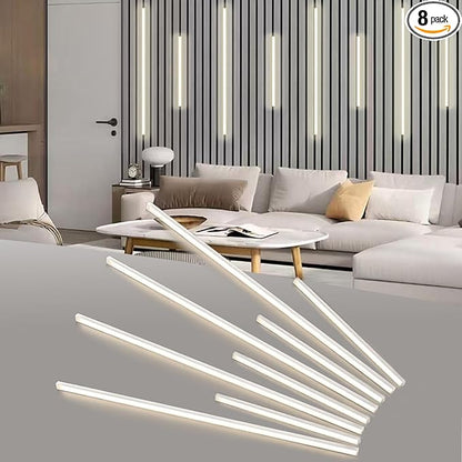 Besseto LED Wall Panel Light,Wood Slat Wall Panel LED Strip Light,3000K Touchable Switch Dimmable LED Aluminum Channel Light for Living Room Bedroom Bathroom Stairs (Silver-8PCS)