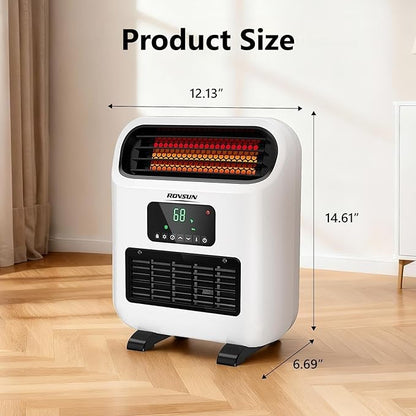 ROVSUN Small Wall Mounted Space Heater with Remote Control, Wall Heaters for Indoor Use, 12H Timer, Adjustable Thermostat, ECO Modes, Child Lock, Quartz Element, for Bedroom, Living Room, Home, 1500W