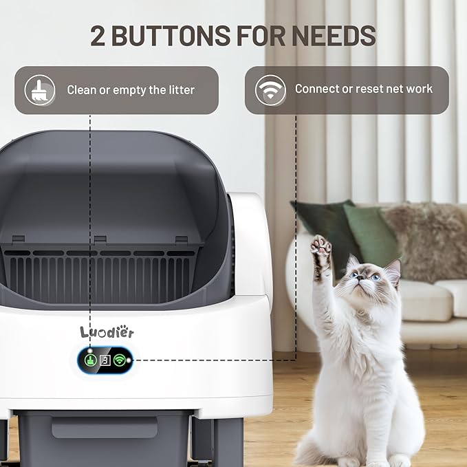 Self Cleaning Litter Box, Automatic Cat Litter Box Self Cleaning with APP Control, Odor-Free Waste Disposal Includes Trash Bags, Triple Safety Sensor, for Multiple Cats, Open-Top(White-Grey)