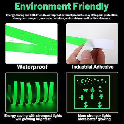 Glow Tape Glow in The Dark Waterproof Outdoor 0.6 Inch x 33 Feet Fluorescent Tape Luminous Tape Halloween Decorations and Stage
