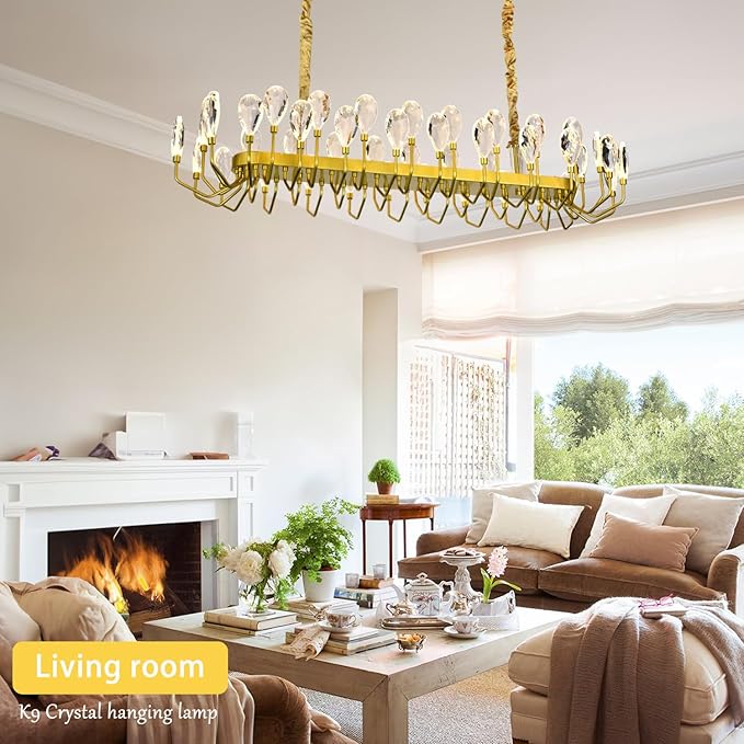 44 Light Gold Chandelier 47.25'' Large Crystal Chandeliers for High Ceiling Dining Room Modern Classic Chandelier Light Fixture for Large Living Room Foyer Stairs Entry Restaurant Hotel