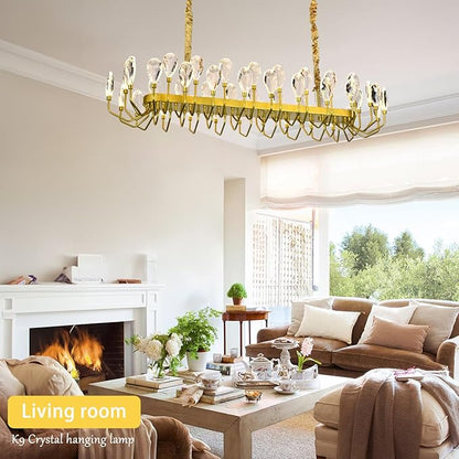 44 Light Gold Chandelier 47.25'' Large Crystal Chandeliers for High Ceiling Dining Room Modern Classic Chandelier Light Fixture for Large Living Room Foyer Stairs Entry Restaurant Hotel