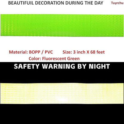 Fluorescent Green Reflective Tape Outdoor Waterproof 3 inch Wide, High Visibility Warning Industrial Marking Tape, Safety Stickers (68 feet)
