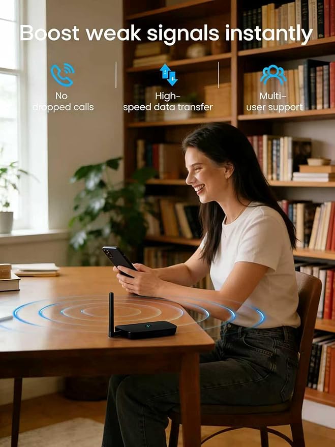 Cell Phone Booster for Home Office | Up to 2500 Sq Ft | Cell Phone Signal Booster Boosts 5G, 4G LTE for All U.S. Carriers—Verizon, AT&T, T-Mobile&More | App Support | FCC Approved