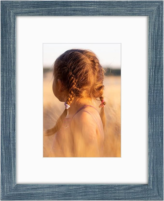 Golden State Art, 8x10 Picture Frame with Mat for 5x7 Photo - High Definition Glass Wall Mounting or Tabletop Display (Blue, 1 Pack)
