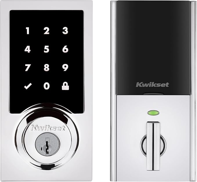 Kwikset HomeConnect 918 Contemporary Z-Wave Long Range Enabled Touchscreen Lock Works with Ring Alarm, Samsung SmartThings Hub Required, Sold Separately in Polished Chrome