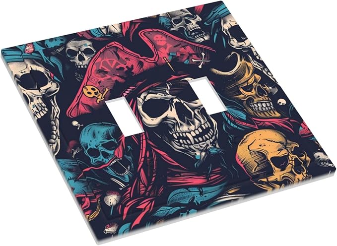 Decorative Switch Plates Pirate Colourful Skeleton Red Hat 2 Gang Double Toggle Outlet Light Switch Cover Wall Plate Electrical Faceplate For Farmhouse Cabin Decor
