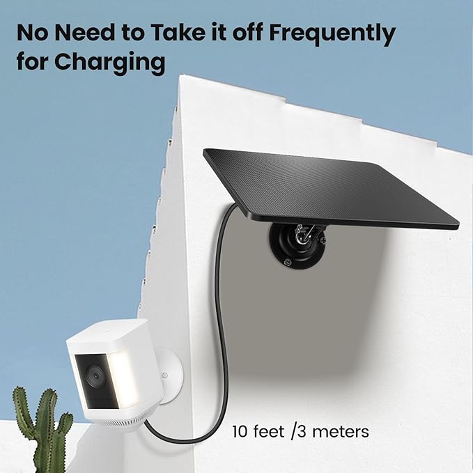 KJK 6W Solar Panel for Security Cameras – Solar Battery Charger with Micro USB & USB-C | IP66 Waterproof | 360° Adjustable Mount
